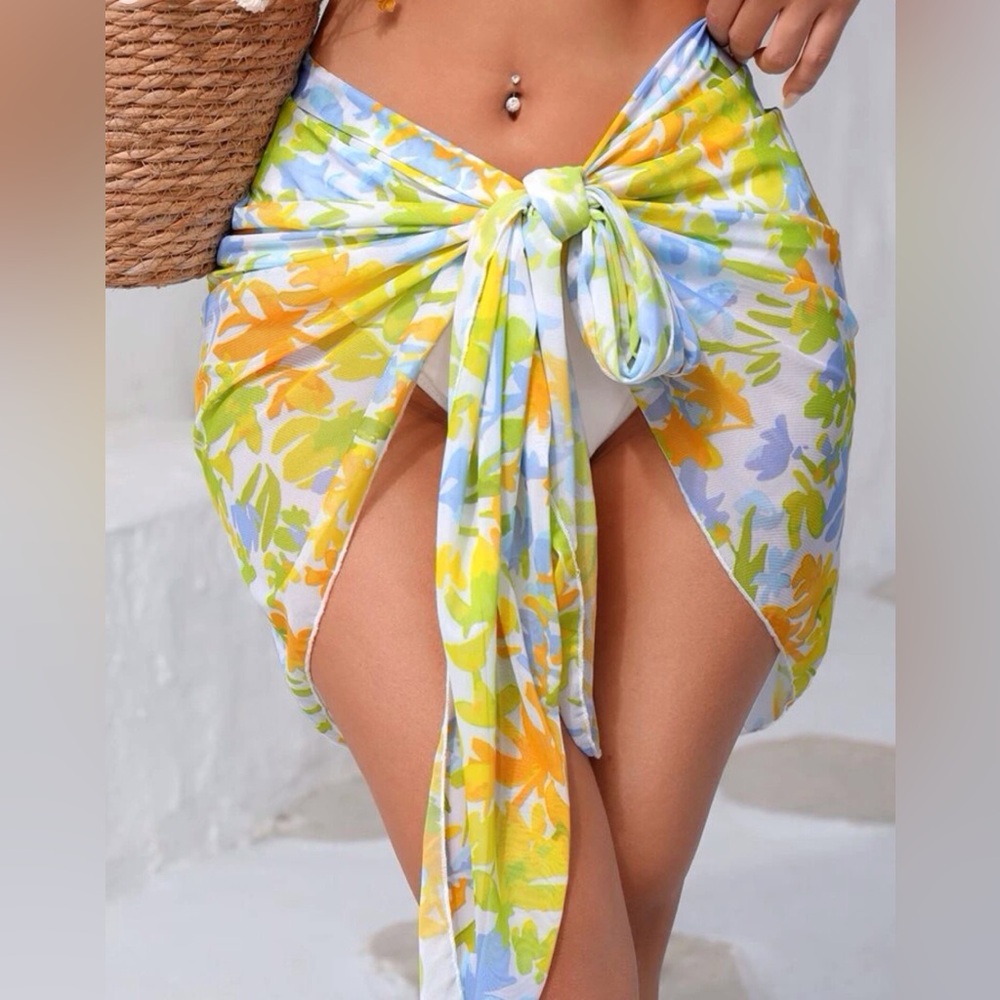 Floral Print Knot Front Cover Up Skirt